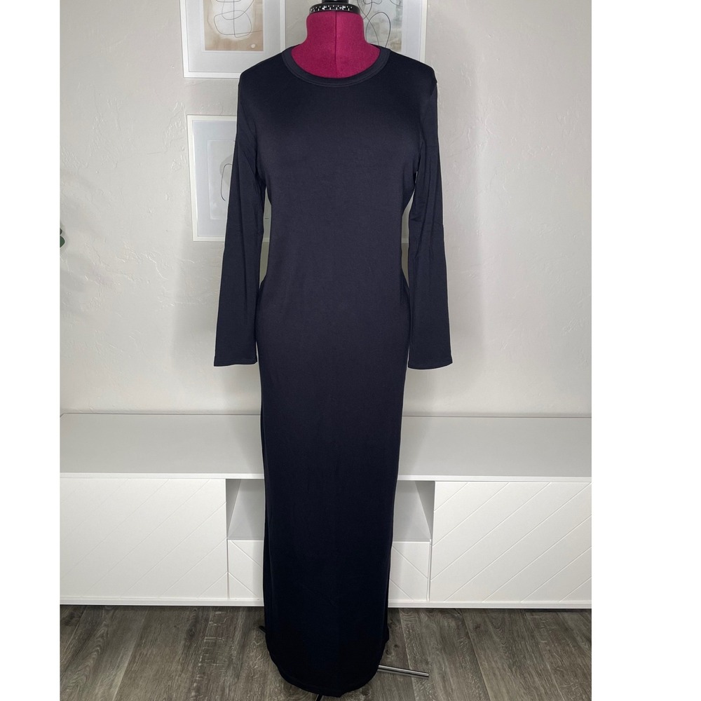 Bleusalt Maxi Dress Women Size 5 Black Long Sleeve Crew Neck Malibu Soft Luxury